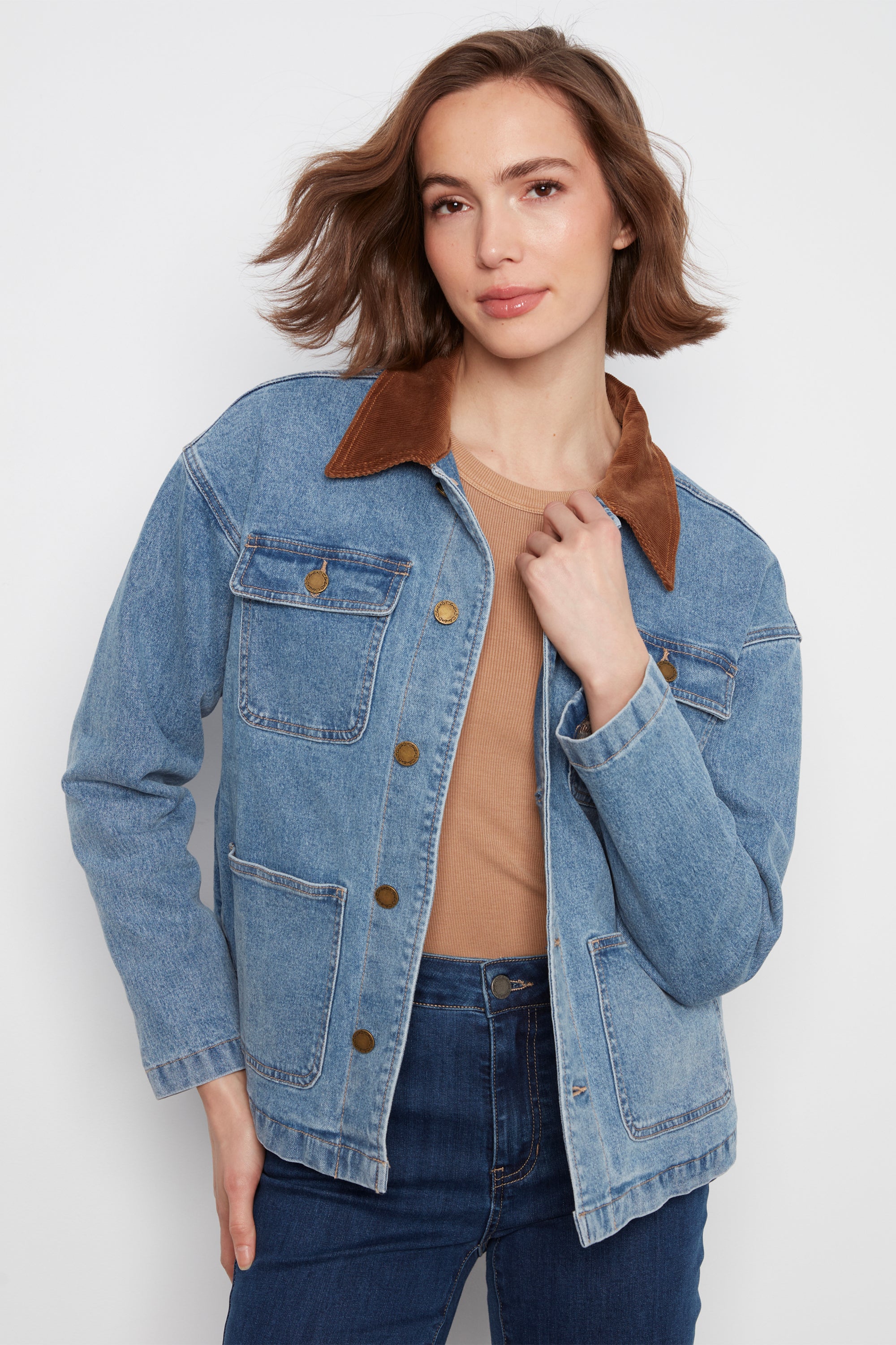 DENIM BARN JACKET WITH CORD COLLAR – Aldila Boutique