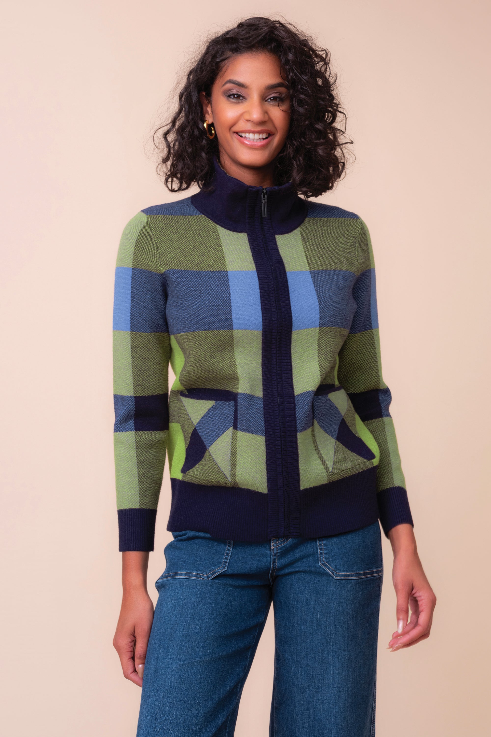 CHECK ZIP CARDIGAN – Aldila Boutique