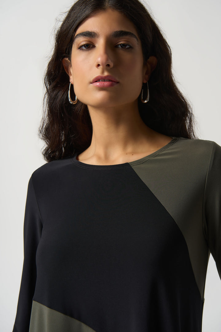 Joseph Ribkoff Fall 2023 women's casual jersey fabric asymmetrical tunic top - detail