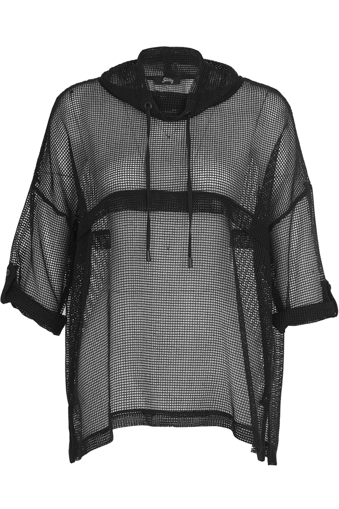 Ever Sassy Spring 2024  Made with a transparent mesh fabric, this hoody-style top adds a touch of edge to any outfit. The relaxed fit and side slits provide ultimate comfort while keeping you on-trend. 