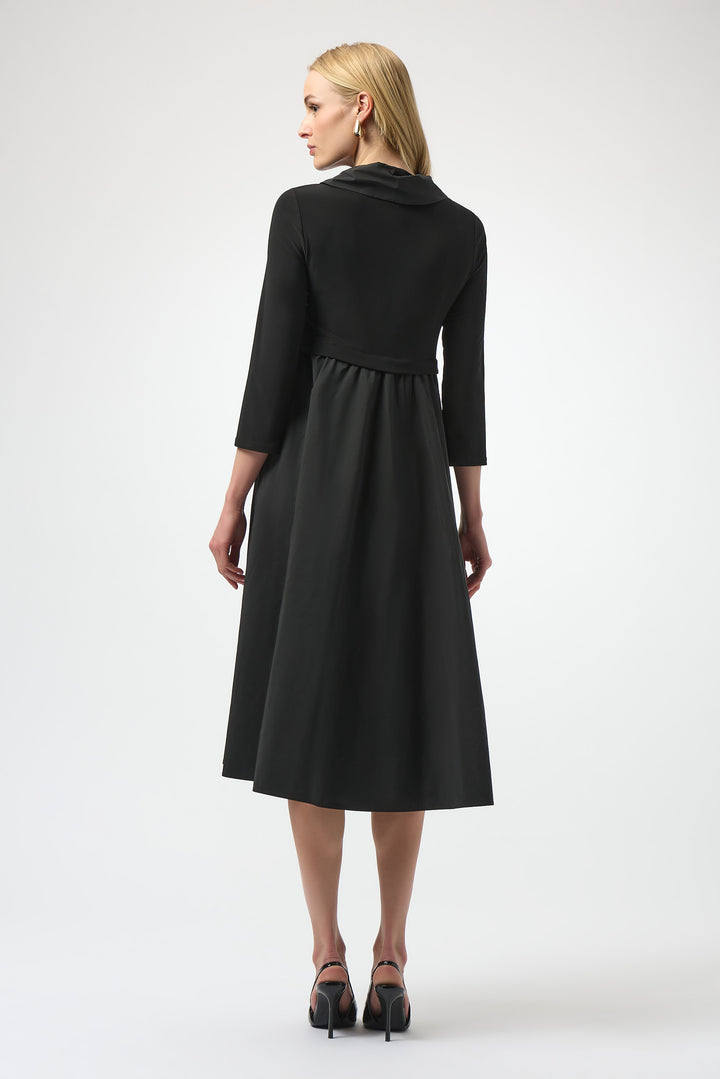 BLACK DRESS WITH MEMORY COWL & SKIRT