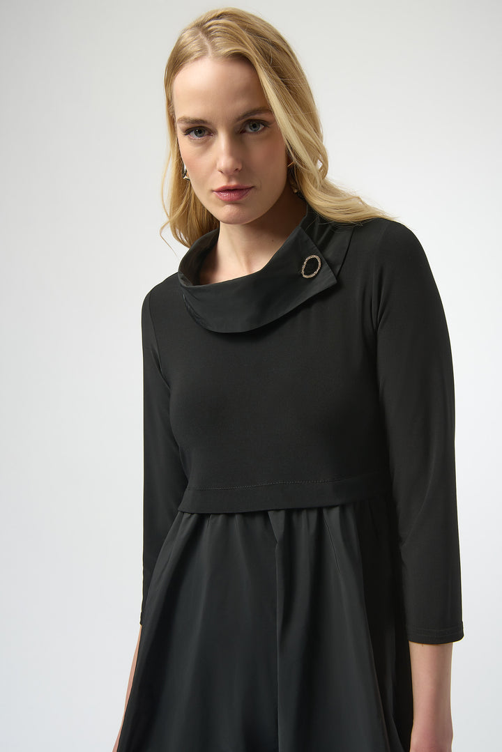 BLACK DRESS WITH MEMORY COWL & SKIRT