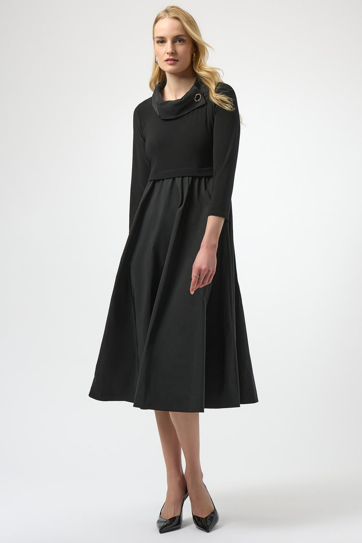 BLACK DRESS WITH MEMORY COWL & SKIRT