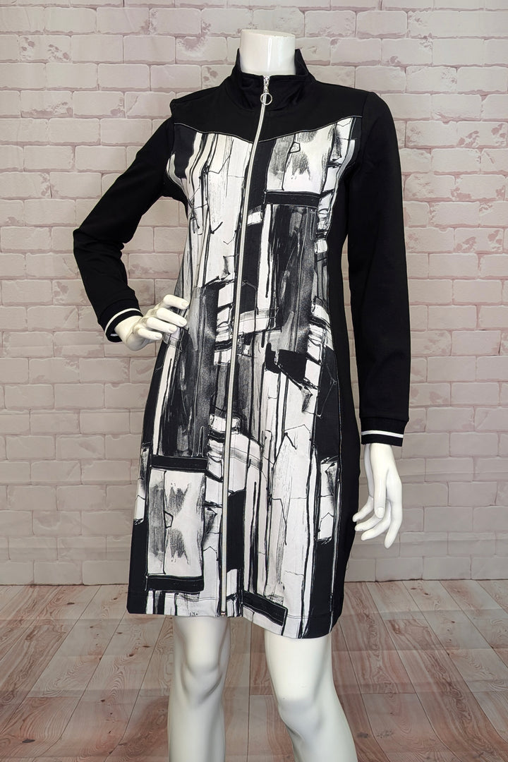 BAISTI BLACK & WHITE ZIP FRONT DRESS