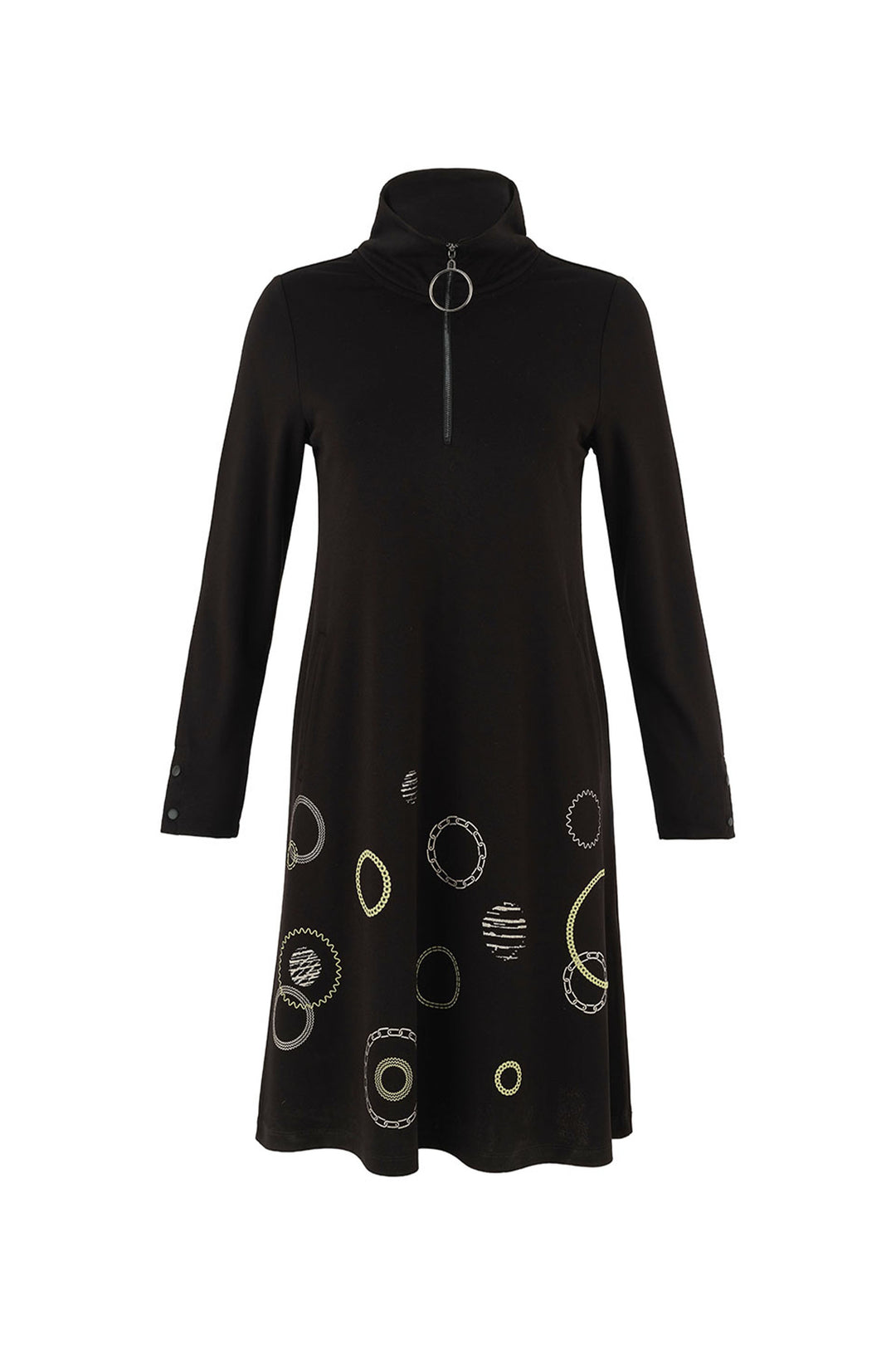 SKETCHING DOTS ZIP MOCK NECK DRESS