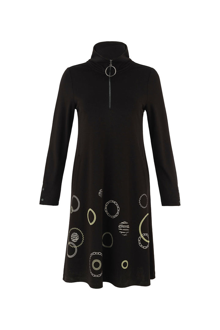 SKETCHING DOTS ZIP MOCK NECK DRESS