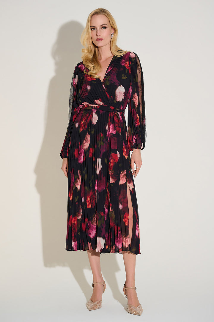 Woman wearing a floral dress on a white background