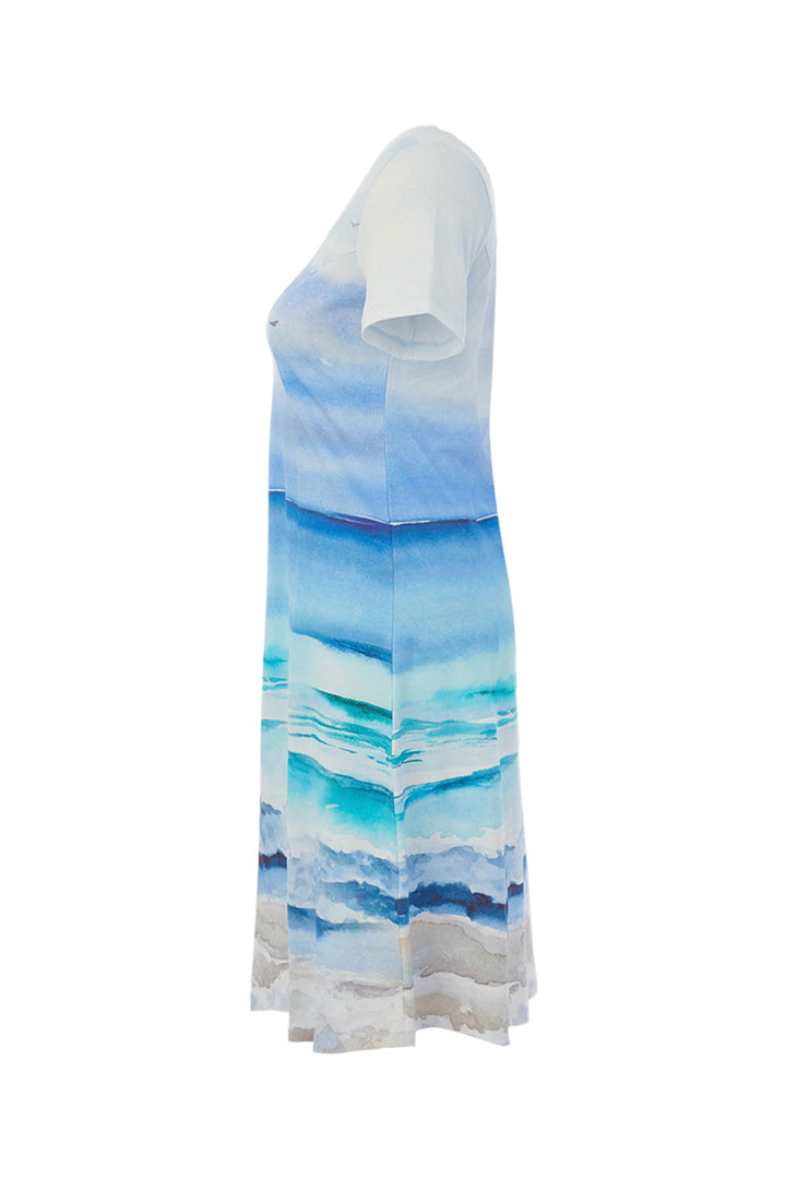 Gradient dress with blue and white pattern on a white background