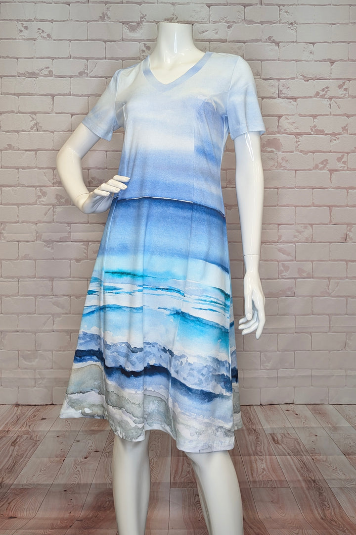 SEASCAPE SS V-NECK FIT & FLARE DRESS
