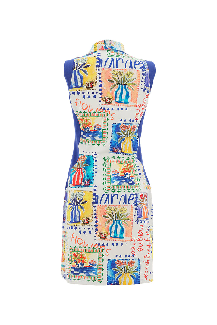 Dress with colorful patchwork design on a white background
