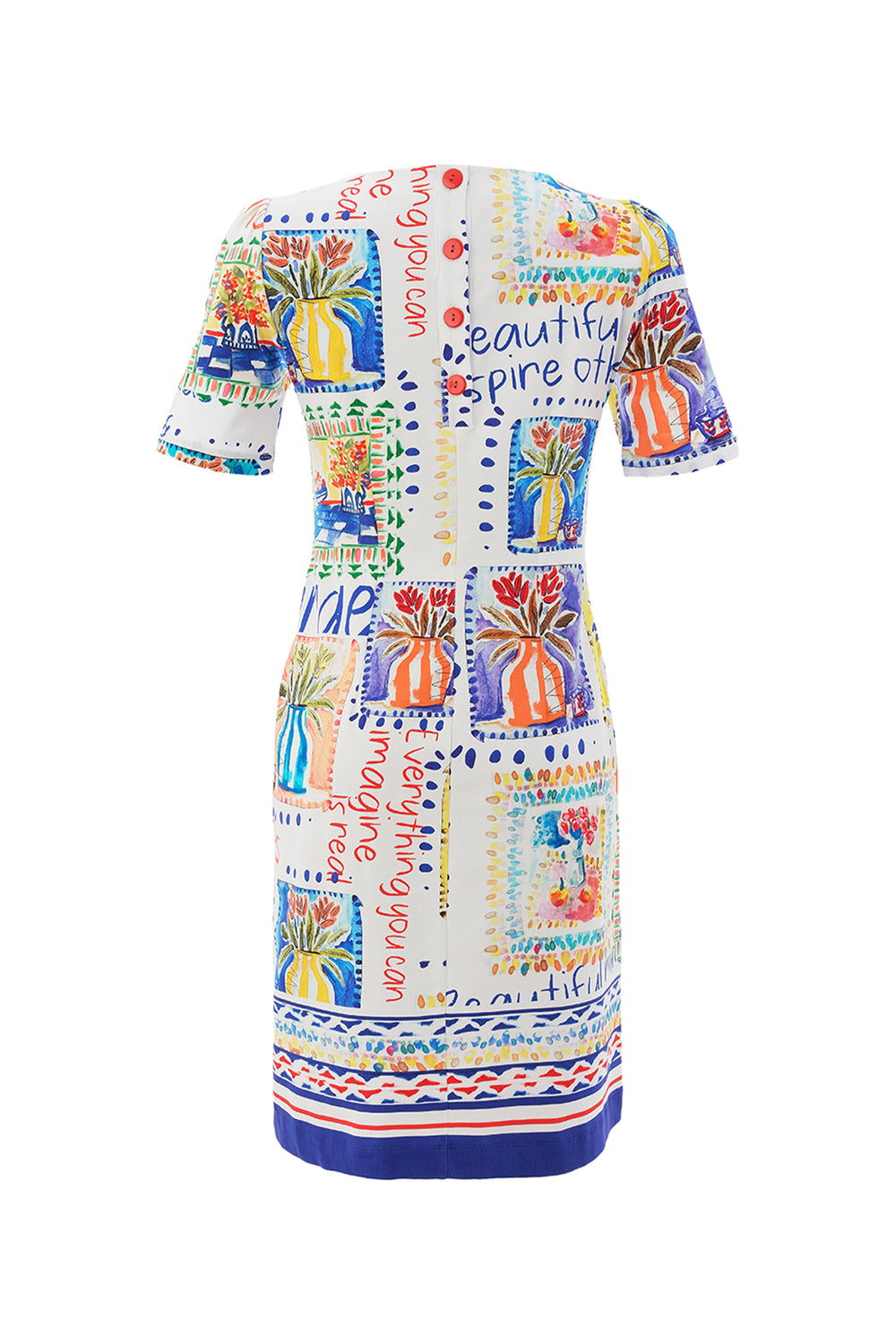 Colorful dress with patterned design on a white background