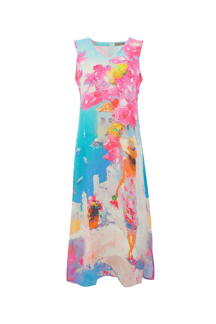 SUMMER IN SANTORINI SLEEVELESS DRESS WITH SIDE SLITS