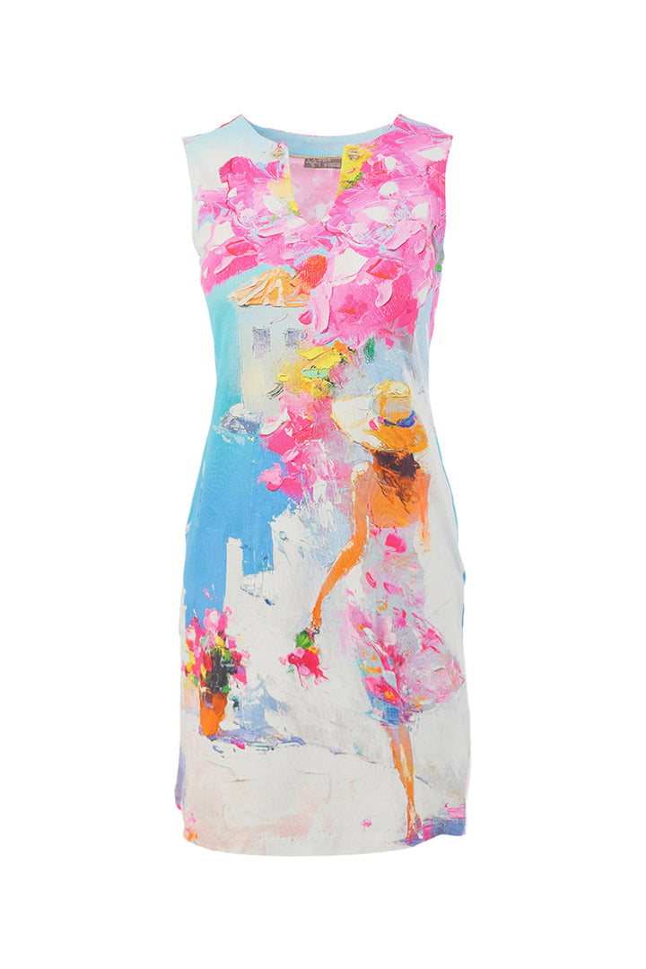 SUMMER IN SANTORINI SLEEVELESS SPLIT NECK DRESS