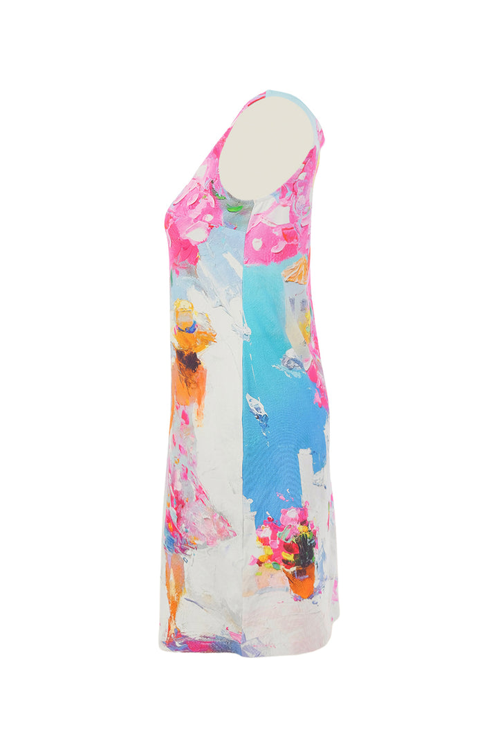 SUMMER IN SANTORINI SLEEVELESS SPLIT NECK DRESS