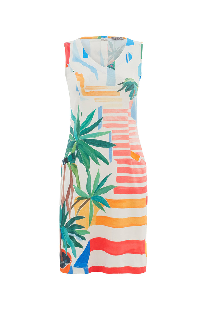 POTS ON THE STAIRS SLEEVELESS V-NECK DRESS