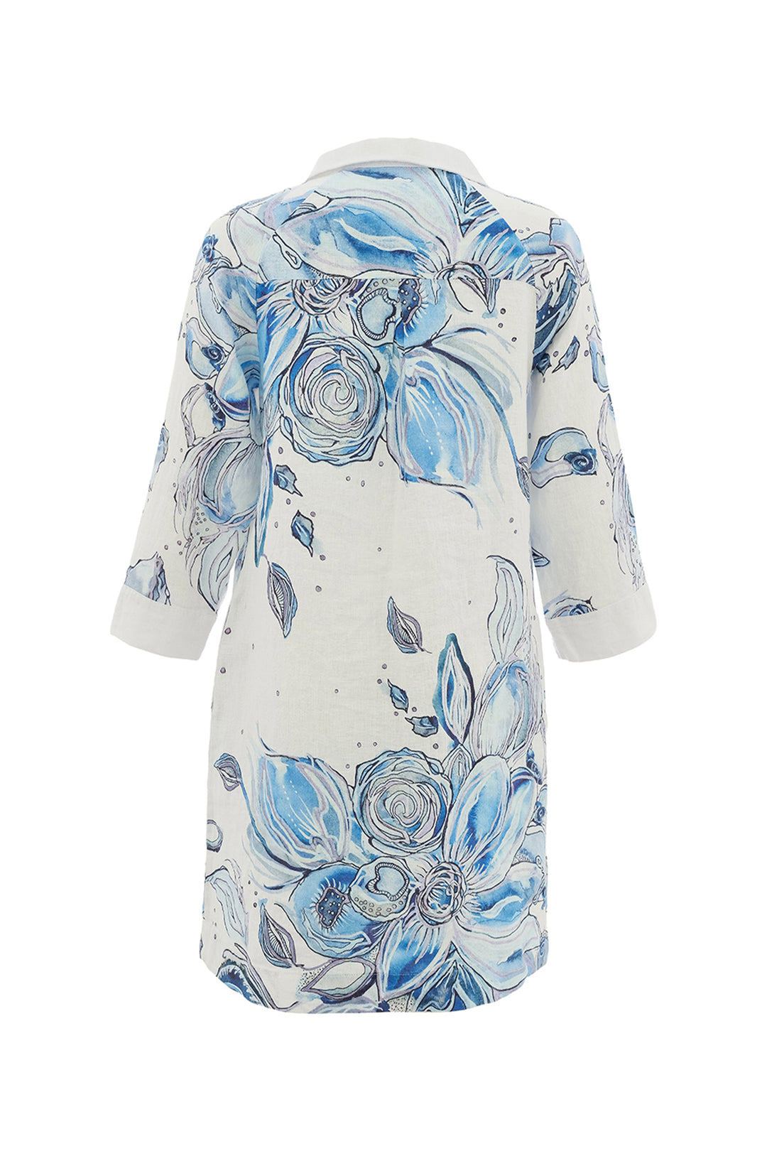 BLUE FLOWERS LINEN DRESS WITH COLLAR