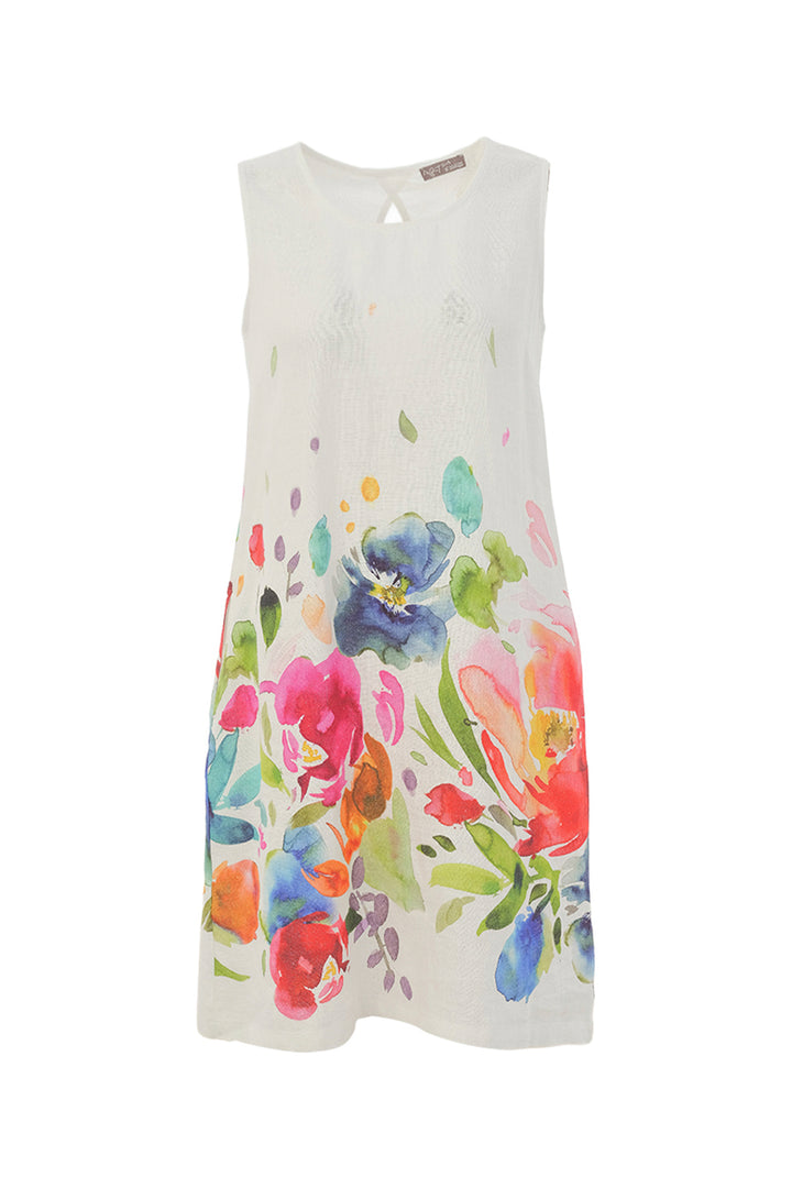 SPRING DELIGHT LINEN SLEEVELESS KEYHOLE BACK DRESS