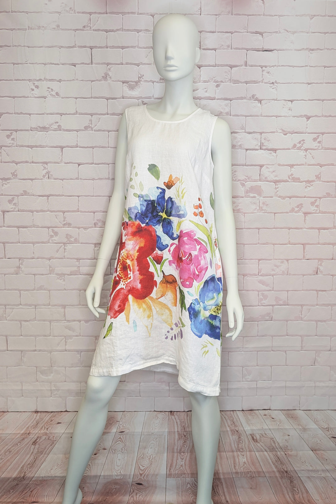 SPRING DELIGHT LINEN SLEEVELESS KEYHOLE BACK DRESS