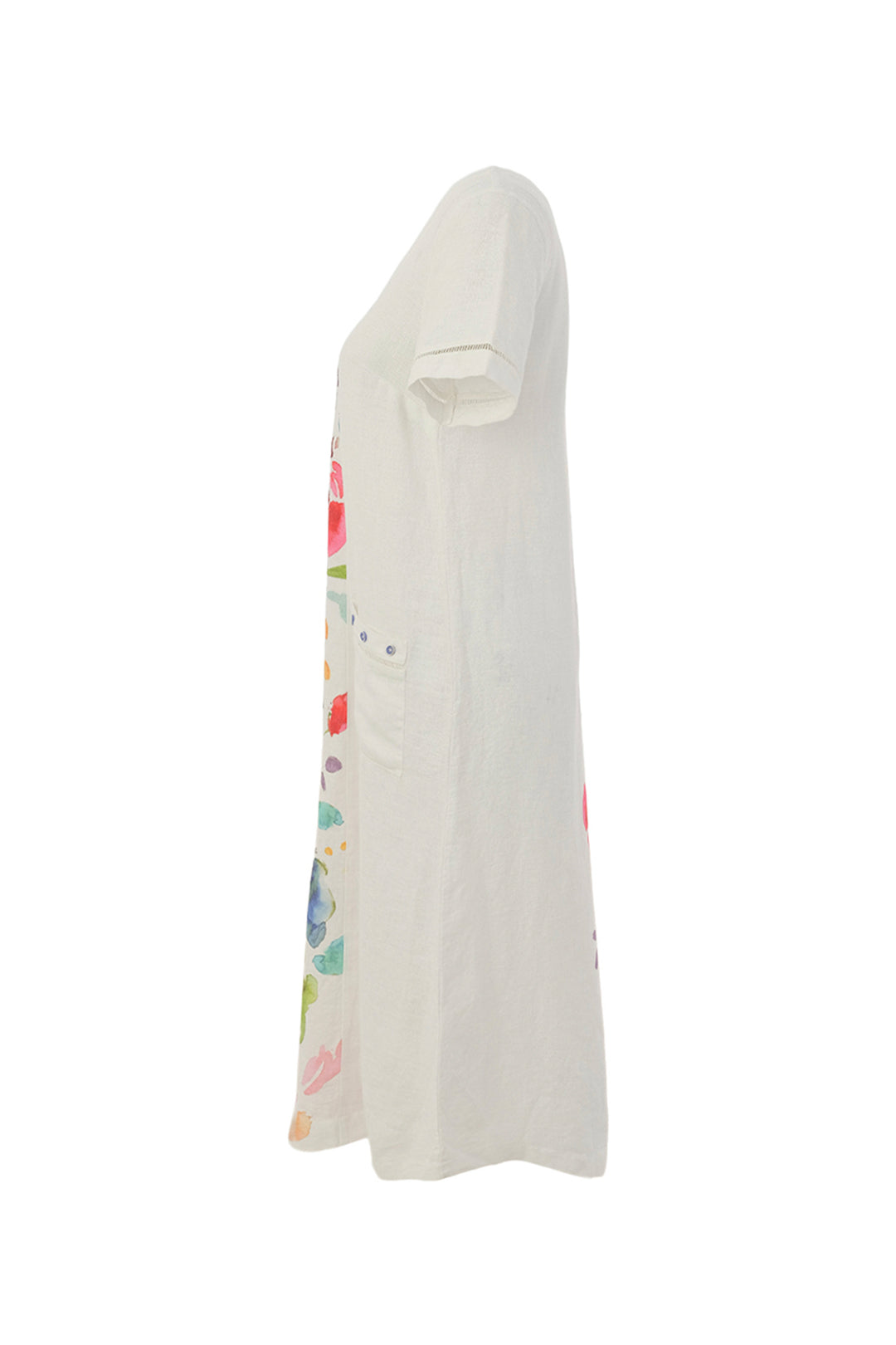 SPRING DELIGHT LINEN SS V-NECK A-LINE DRESS