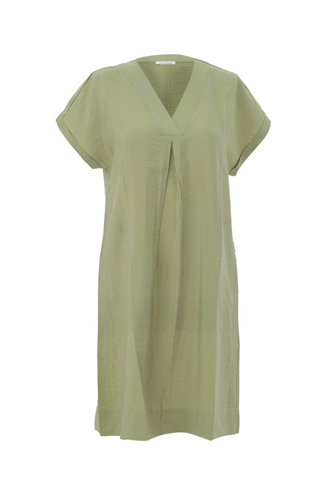 Green garden dress with a V-neckline on a white background