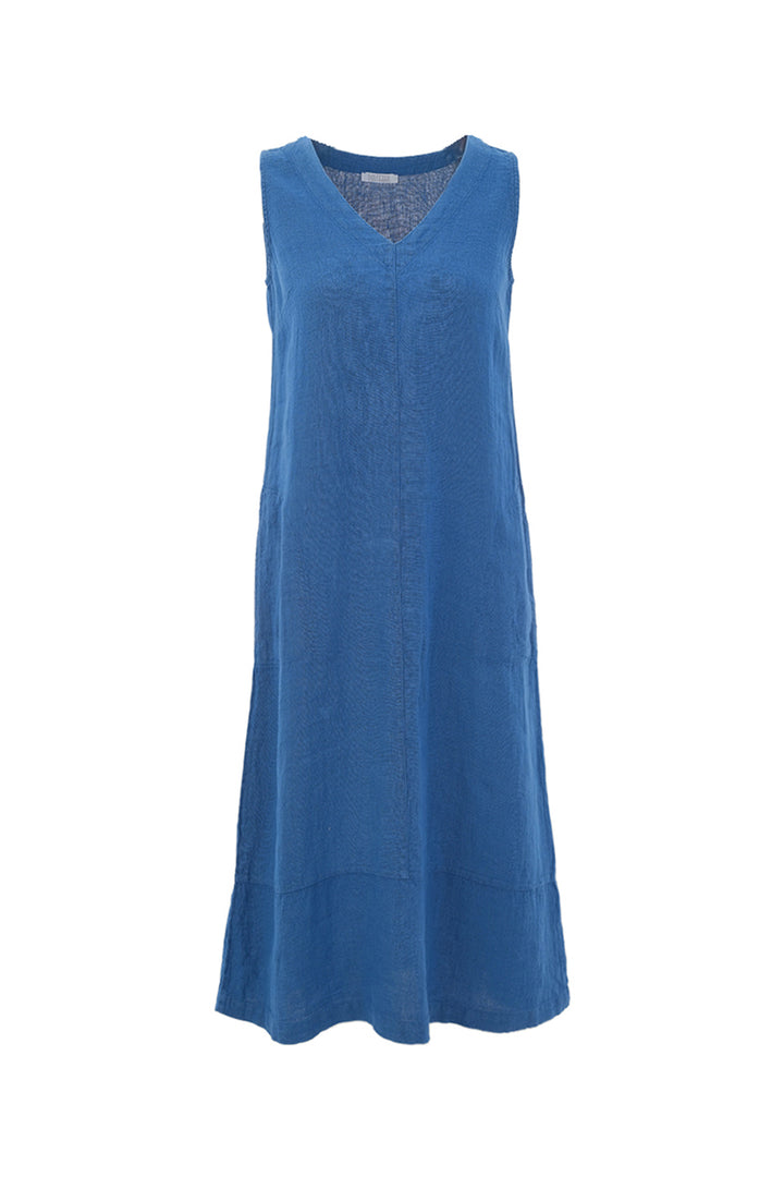 LINEN SLEEVELESS V-NECK DRESS
