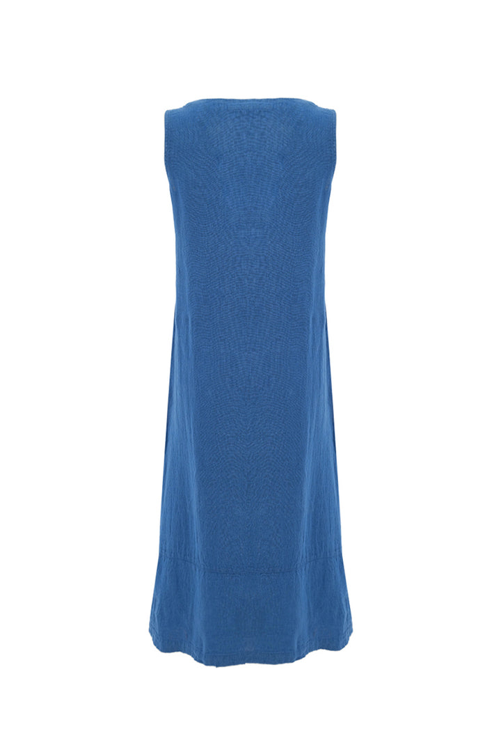LINEN SLEEVELESS V-NECK DRESS