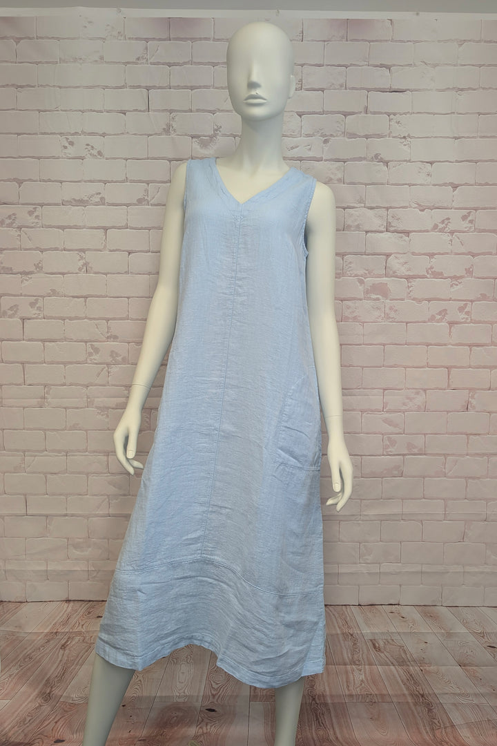 LINEN SLEEVELESS V-NECK DRESS