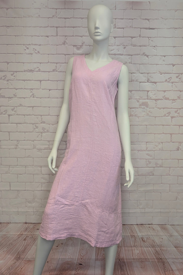 LINEN SLEEVELESS V-NECK DRESS