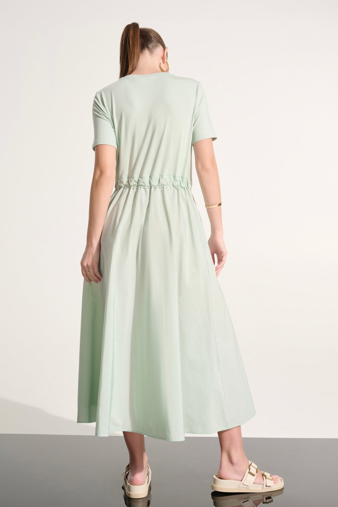 JERSEY &amp; MEMORY TIE WAIST DRESS