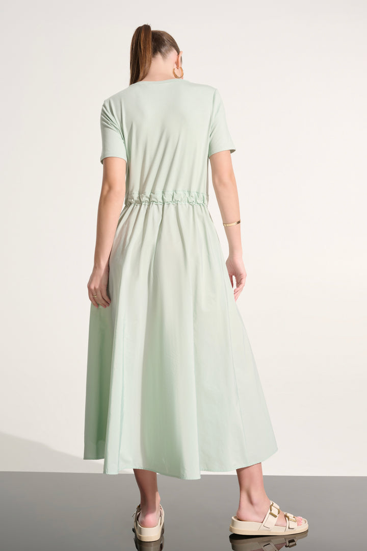 JERSEY &amp; MEMORY TIE WAIST DRESS