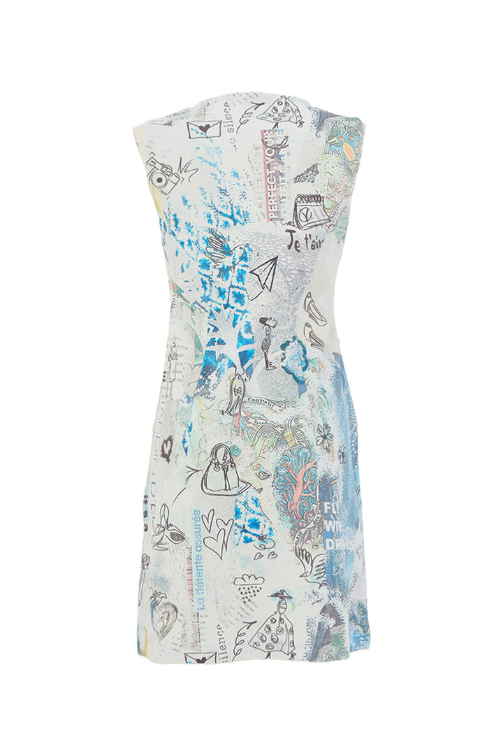 COLLAGE ZIP FRONT SLEEVELESS DRESS