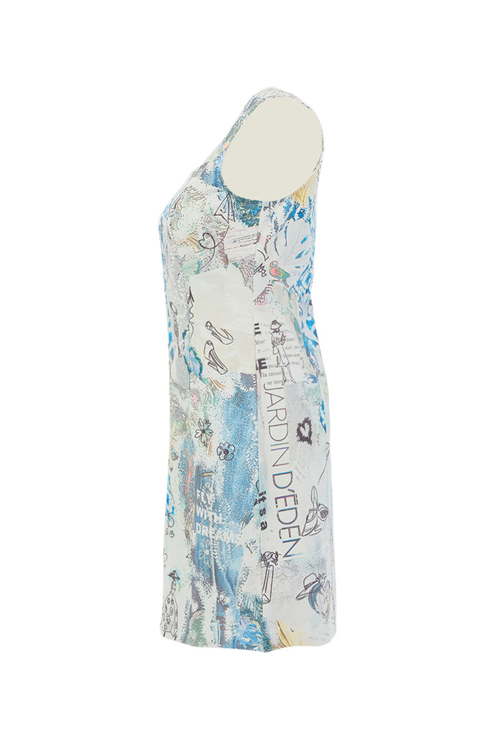 COLLAGE ZIP FRONT SLEEVELESS DRESS