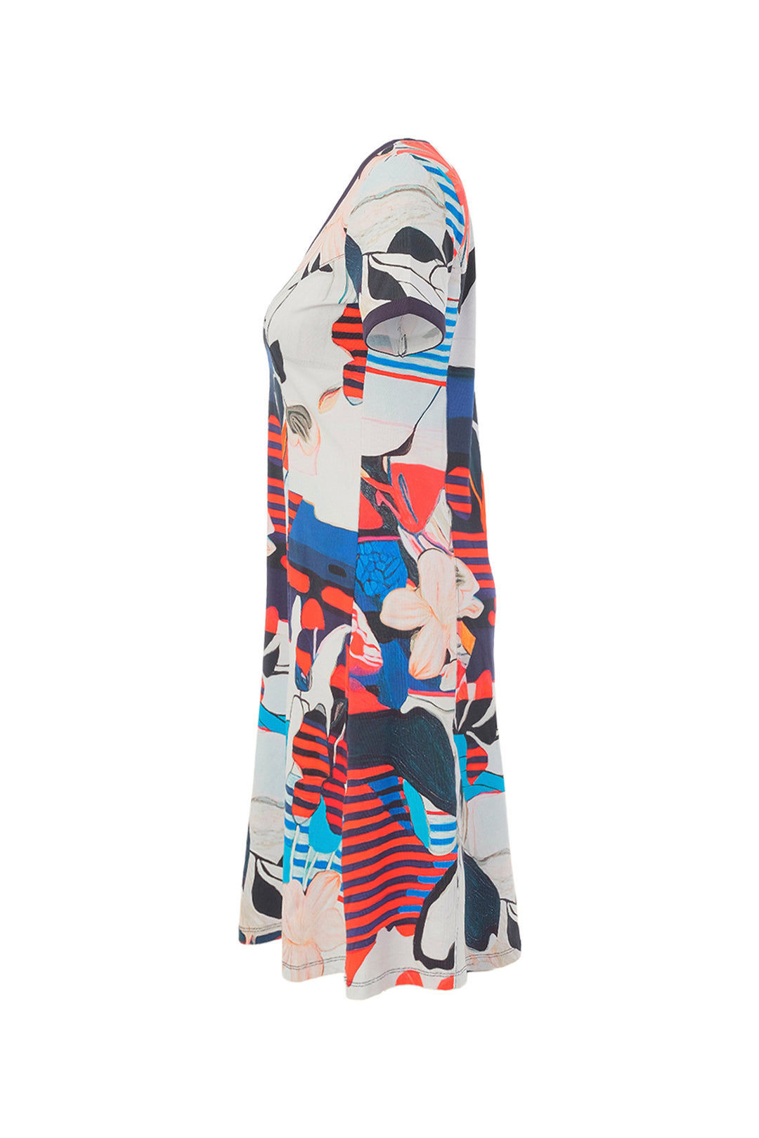 INTERLACED SS V-NECK FIT &amp; FLARE DRESS