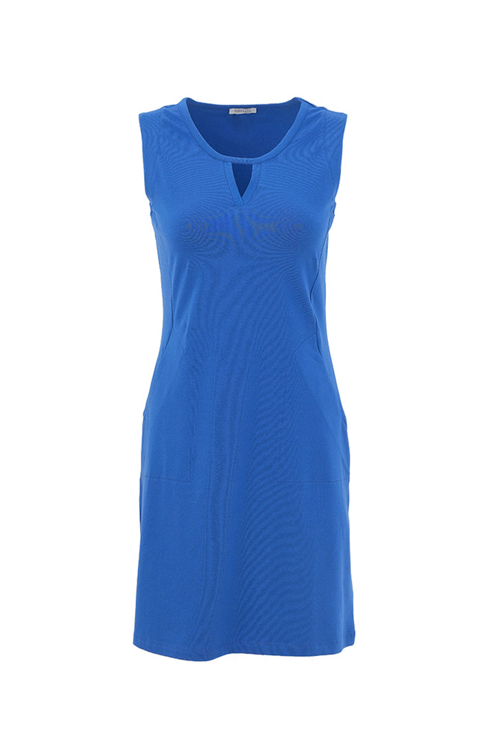 Blue sleeveless dress on a white background