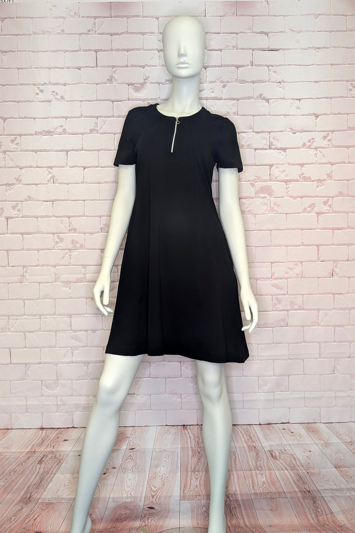SS ZIP NECK FIT &amp; FLARE DRESS