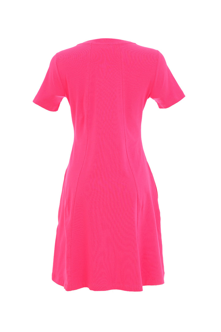SS ZIP NECK FIT &amp; FLARE DRESS
