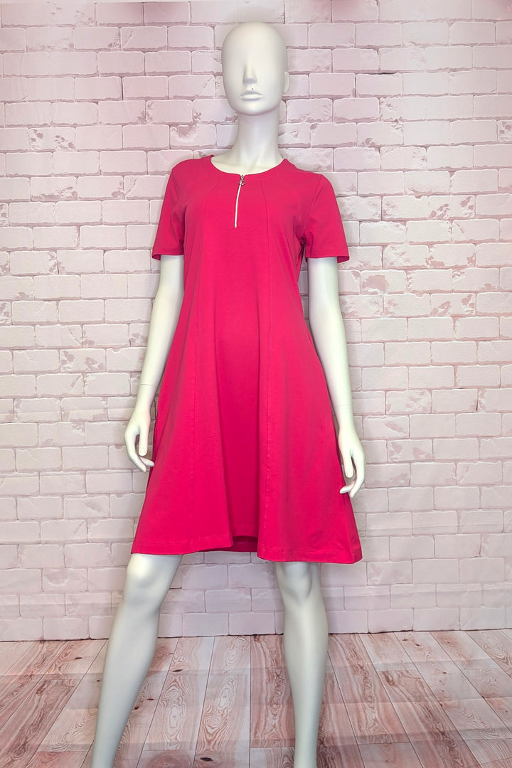 SS ZIP NECK FIT &amp; FLARE DRESS