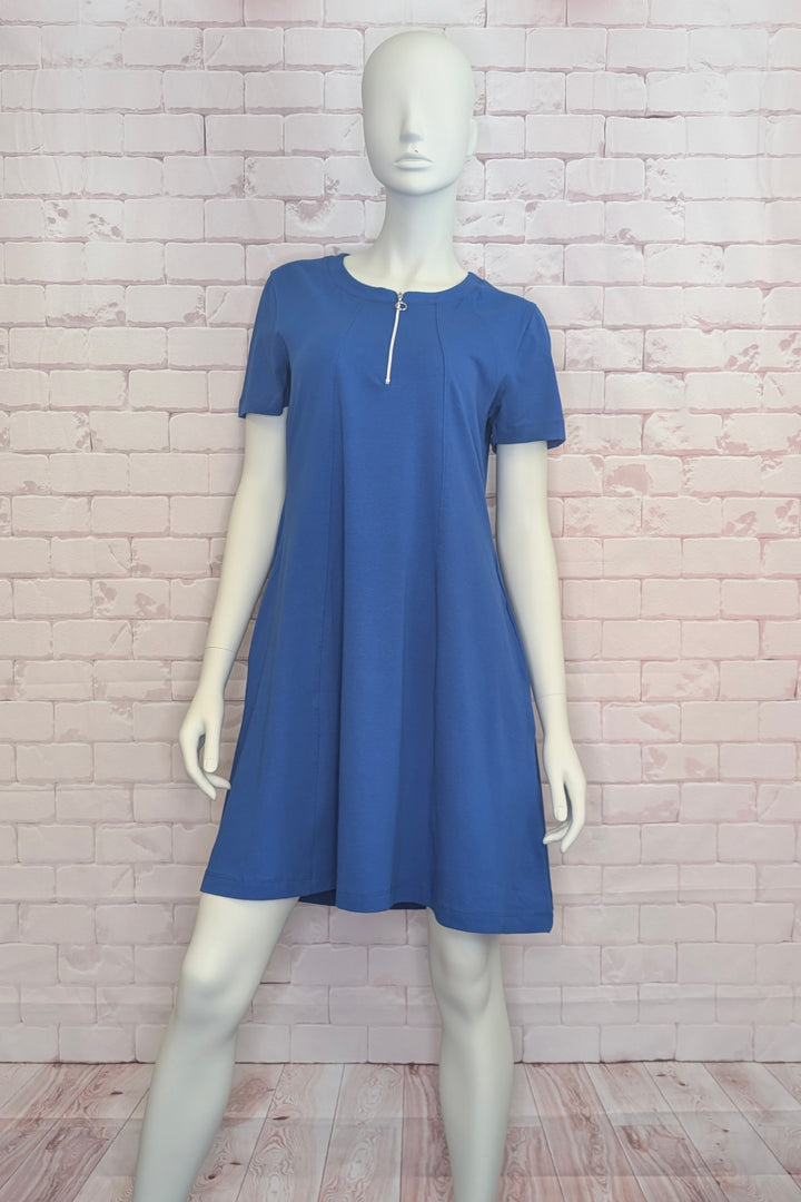 SS ZIP NECK FIT &amp; FLARE DRESS