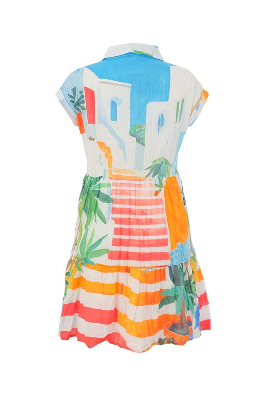 POTS ON THE STAIRS CRINKLE BUTTON FRONT TIERED DRESS