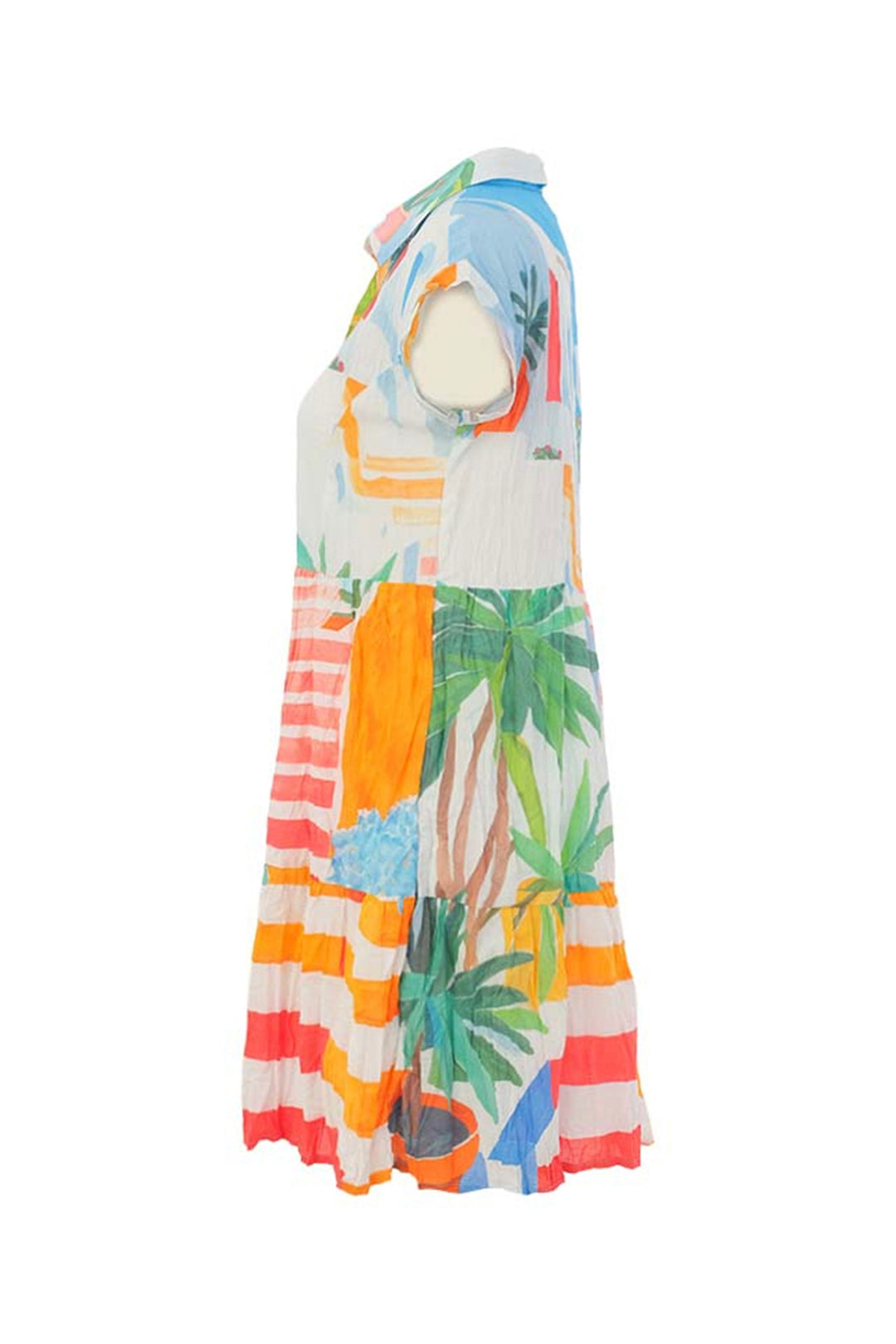 POTS ON THE STAIRS CRINKLE BUTTON FRONT TIERED DRESS