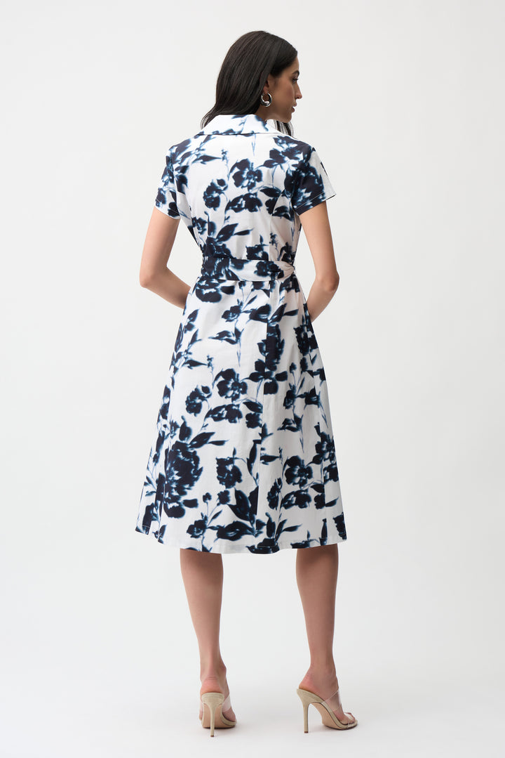 BLURRED FLORAL FIT &amp; FLARE TIE WAIST DRESS