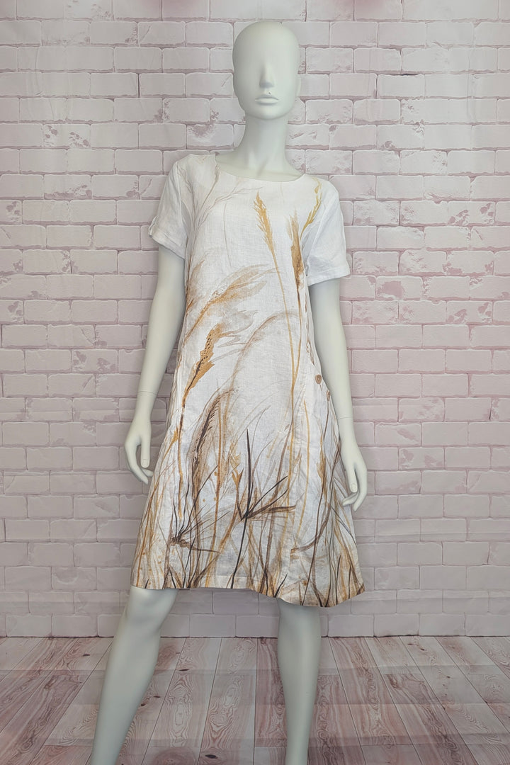 REEDS BY THE SHORE LINEN SS BUTTON POCKET DRESS