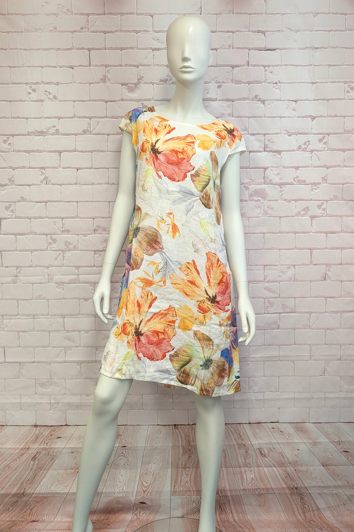 LINEN CAP SLEEVE SHIFT DRESS