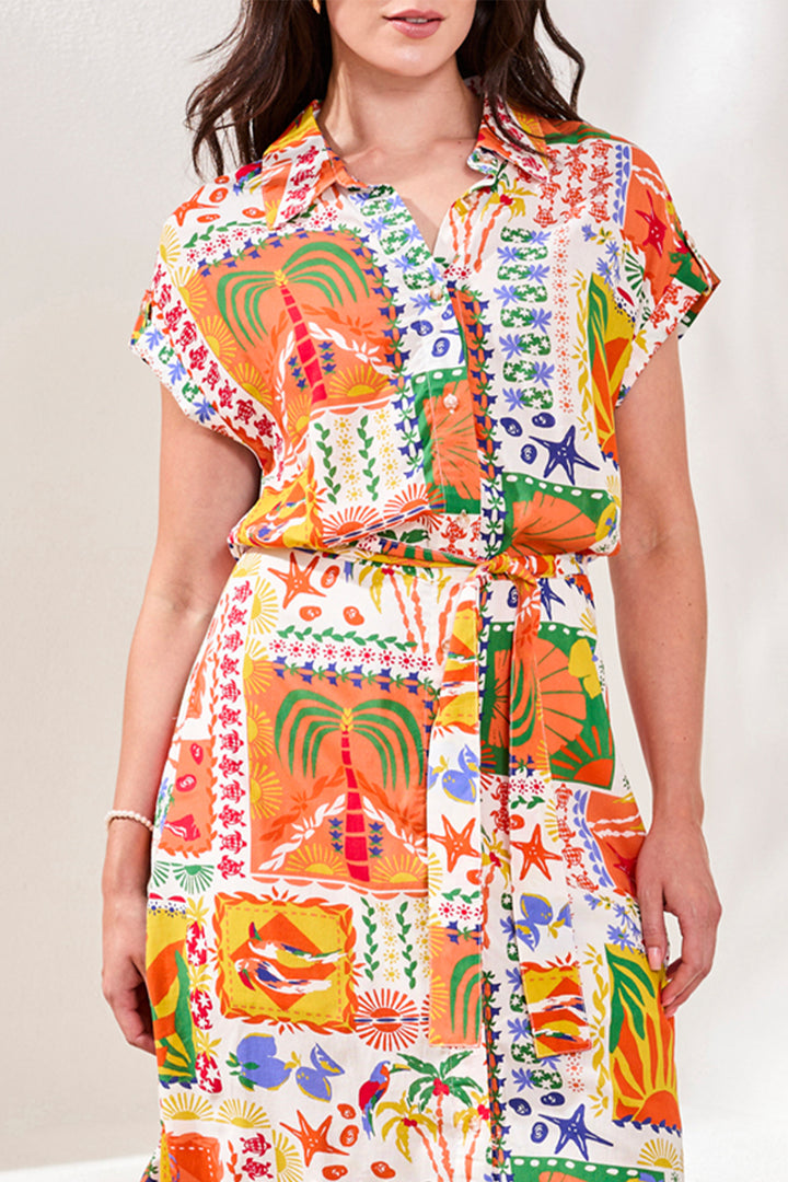 TROPIC PATCHWORK DRESS WITH TIE BELT