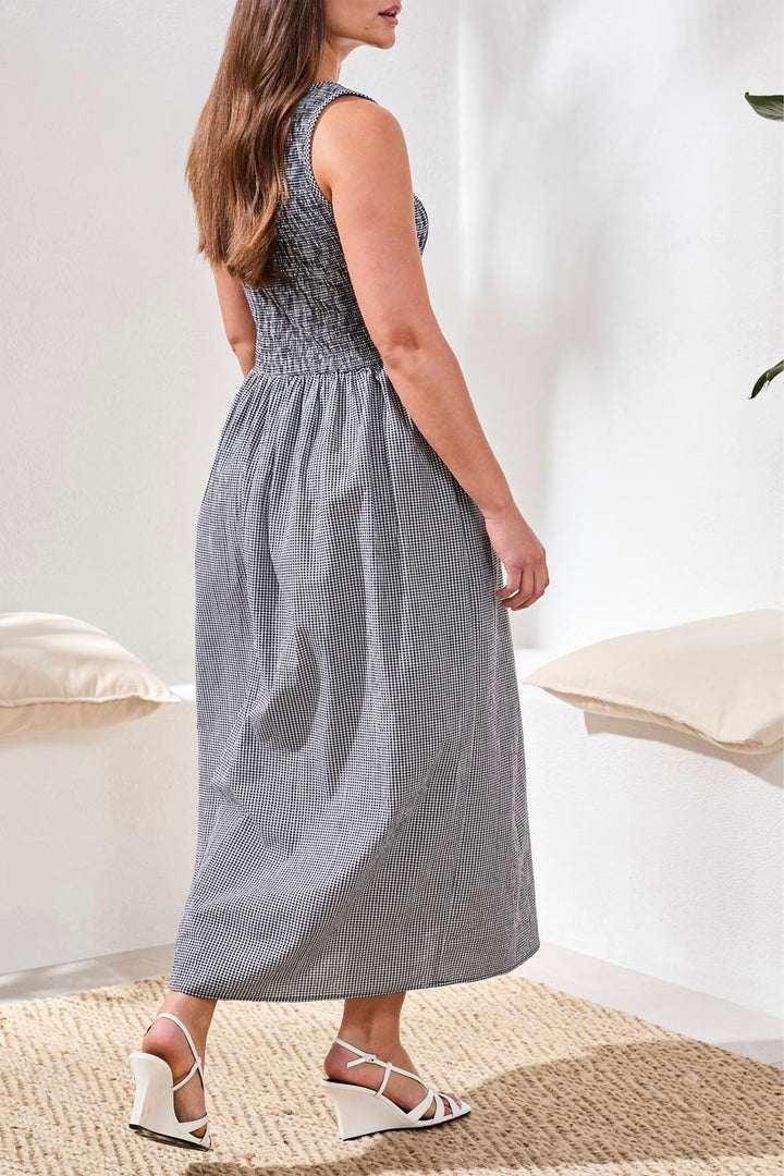 GINGHAM SMOCKED BODICE DRESS