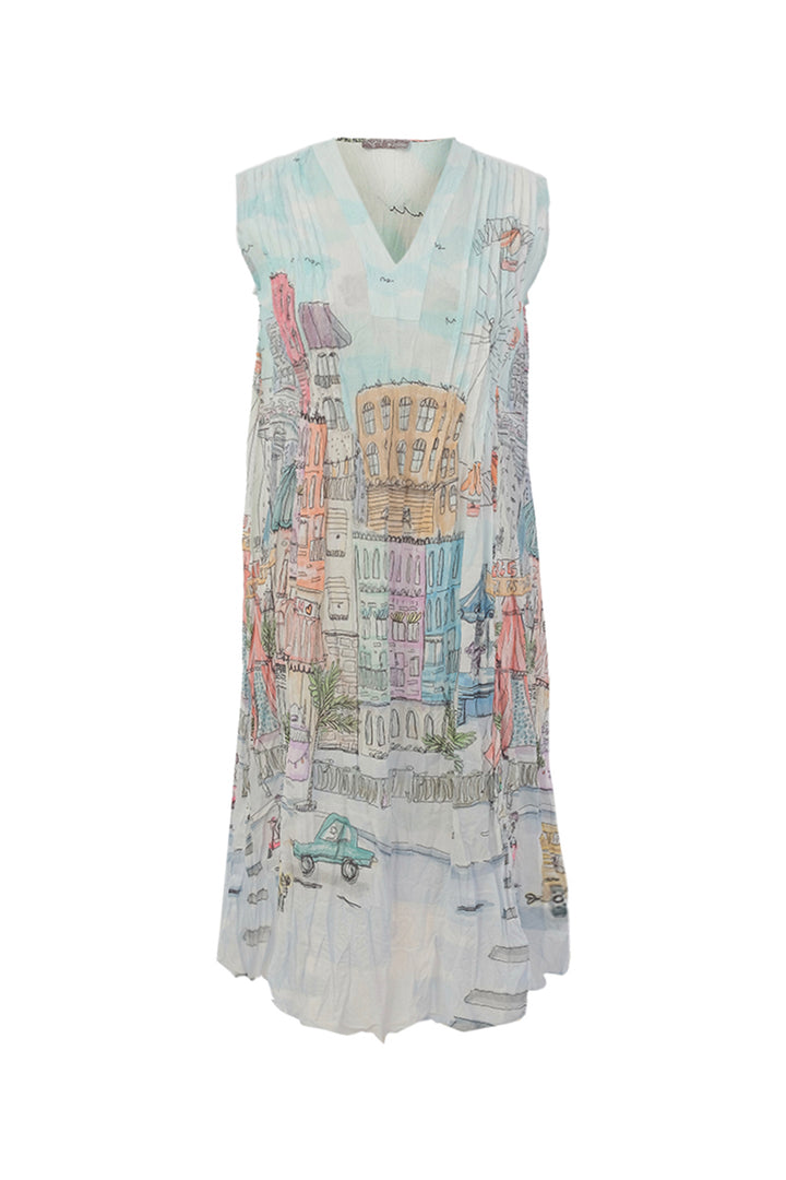 CITY CIRCUS CRINKLE PLEATED V-NECK SLEEVELESS DRESS