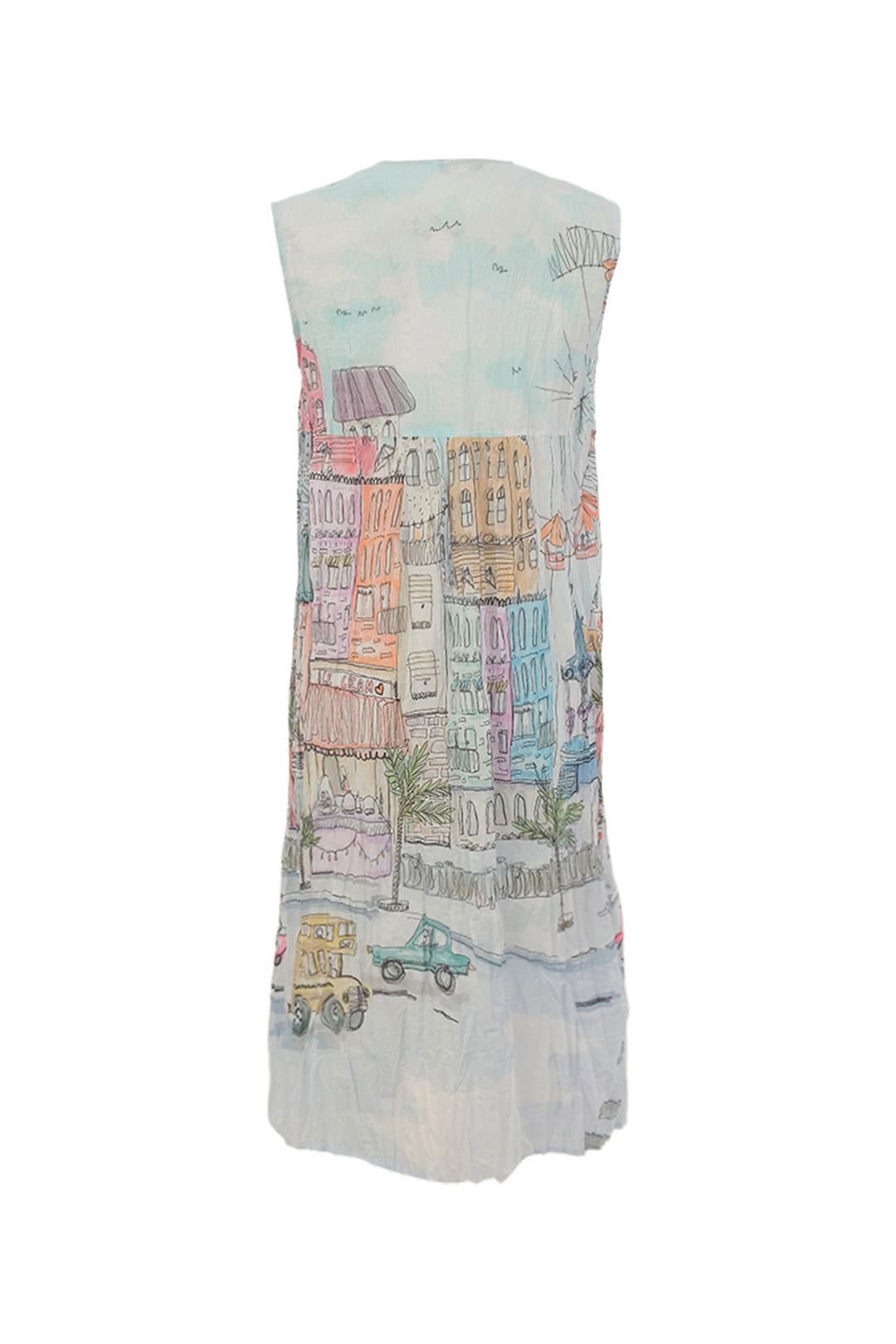 CITY CIRCUS CRINKLE PLEATED V-NECK SLEEVELESS DRESS