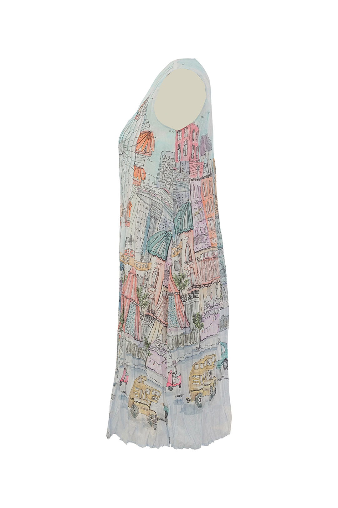 CITY CIRCUS CRINKLE PLEATED V-NECK SLEEVELESS DRESS