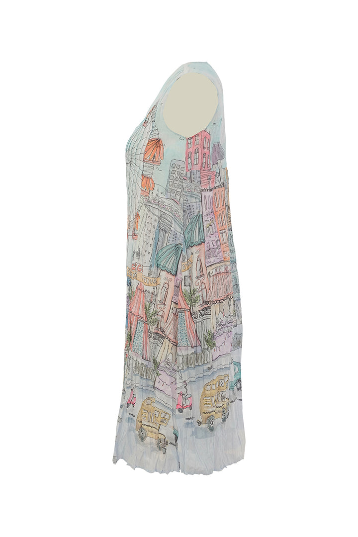 CITY CIRCUS CRINKLE PLEATED V-NECK SLEEVELESS DRESS