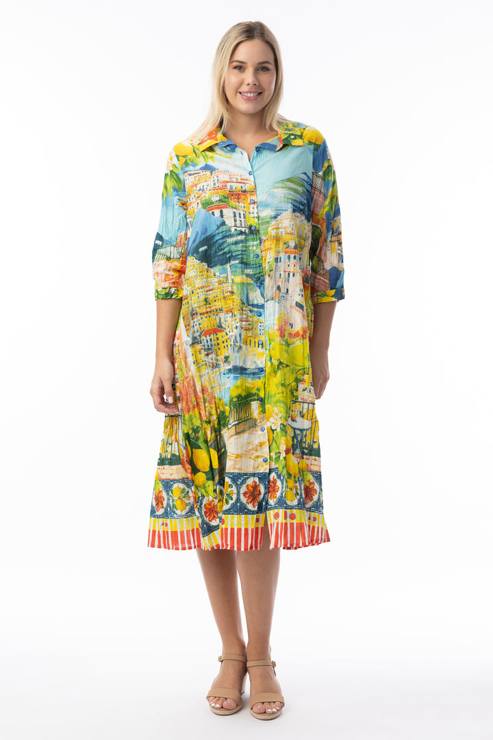 CRINKLE COLLAR MIDI DRESS